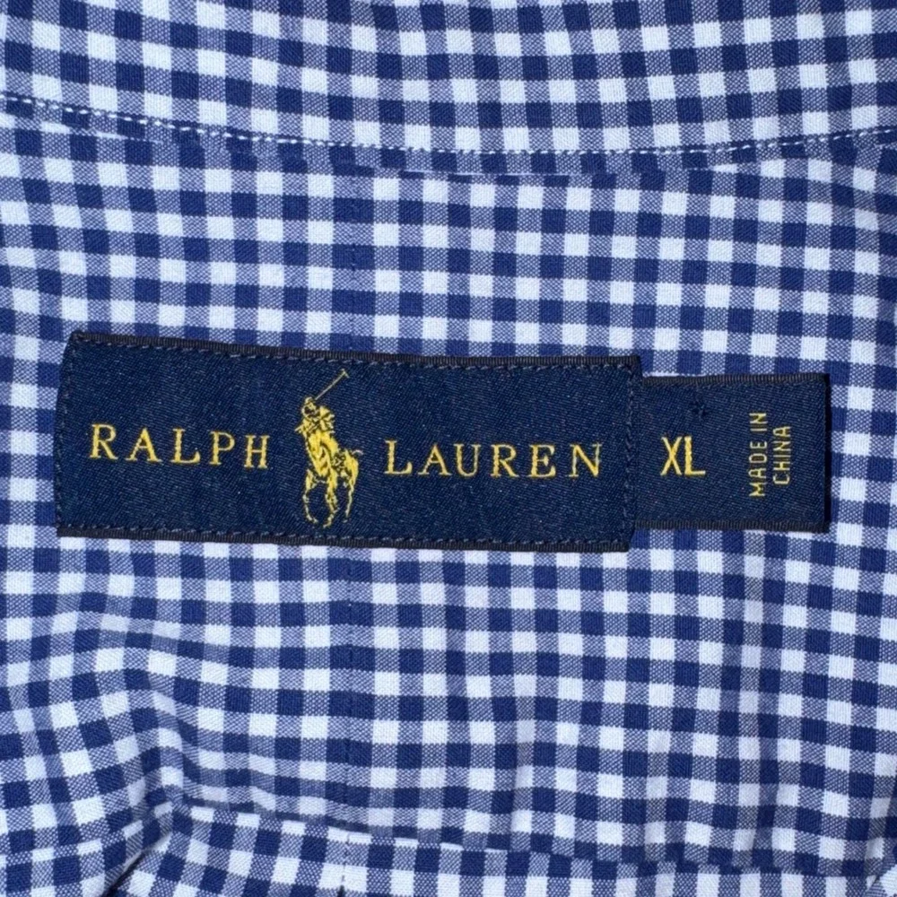Polo Ralph Lauren Button Down Shirt Men's XL Blue Gingham Excellent Long Sleeve